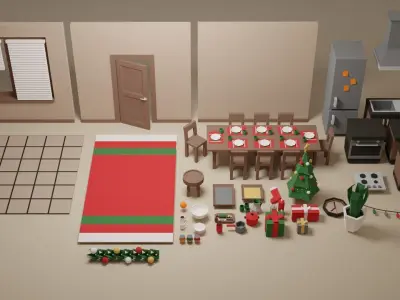 Low Poly Modular Simple Christmas Interior Pack Kitchen Low-poly 3D model