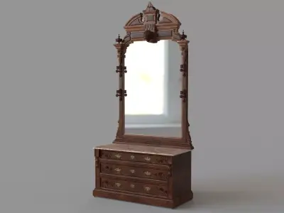 Antique Wood Dressing Table 3D model
