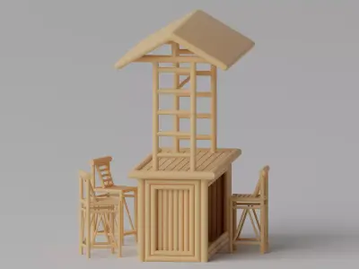 Tropical Bamboo Beach Bar Tiki 3D model