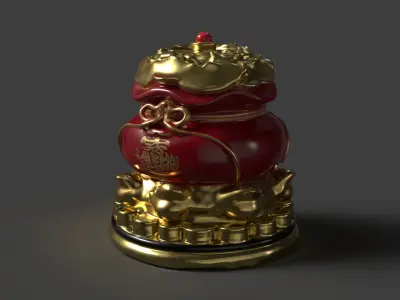 Chinese money bag  Low-poly 3D model