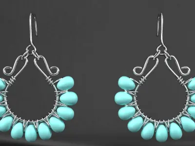 earrings pair of with turquoise beads 3D model