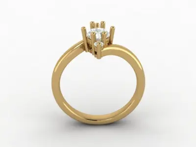 Elegant 18K Gold Ring with Center and Side Stones  Free 3D print model