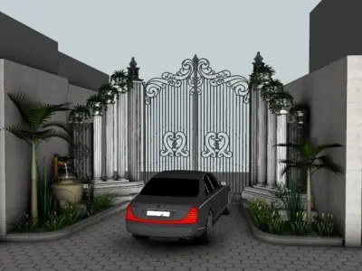SketchUp Model Modern Gate and Driveway for Villas 3D model