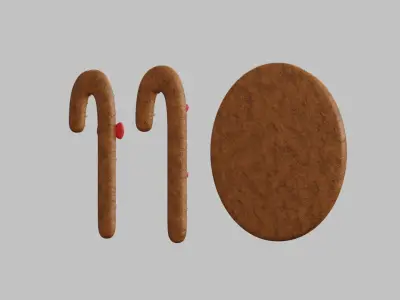 Gingerbread Christmas Cookie 2 - Candy Cane and Reindeer 3D model