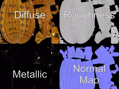 Golden Vintage Airship model pack Low-poly 3D model