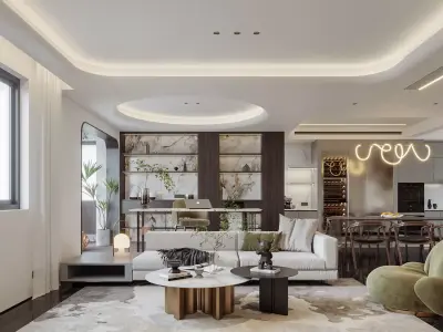 Modern living room dining room interior scenes 502 3D model