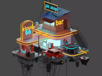 Cloud Bar LowPoly  Low-poly 3D model