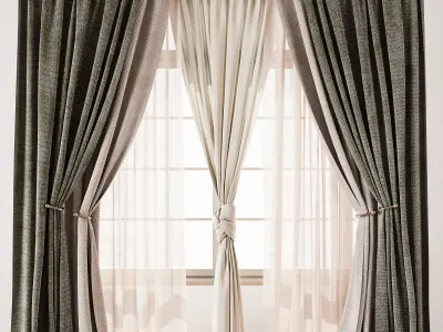 Luxurious Dual Layer Drapes with Sheer Curtain 70 3D model