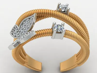 Butterfly Flower Diamond Gold Ring 3D print model