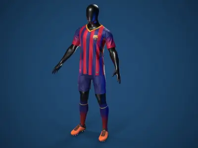 Football Jersey full outfit Barcelona Team  Low-poly 3D model