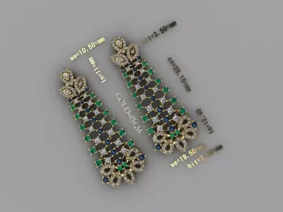 Royal Blossom Gold Earrings 3D model