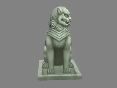 A squatting stone lion sculpture Low-poly 3D model