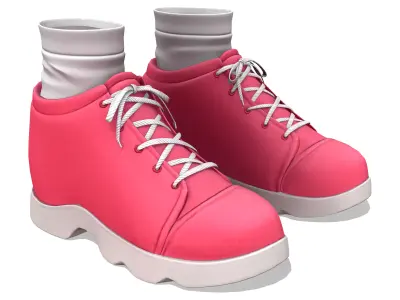 Coral Pink Female Sport Shoes With White Socks Low-poly 3D model