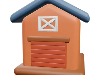 Barn 3D Model orange house with door Low-poly 3D model