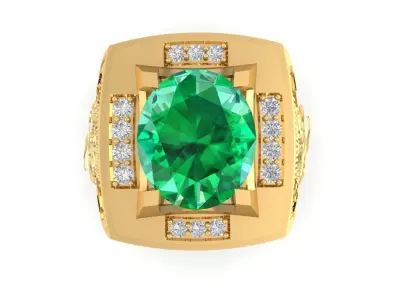 Luxury Emerald and Diamond Signet Ring for Men  2145 3D print model