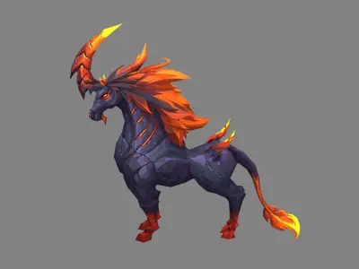Cartoon Fire Horse - Flame Unicorn Monster Low-poly 3D model