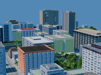 City Downtown Skyscraper Street 11 - DAY Low-poly 3D model