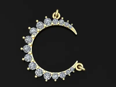 Half moon pendant with diamonds 3D print model