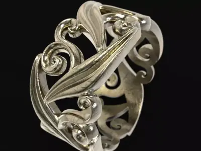 Ring with floral ornament 3D print model 3D print model