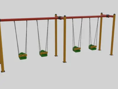 Playground Metal Four Swings - 01 3D model