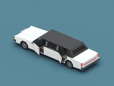 Stylized Cartoon Limousine 80s Low-poly 3D model