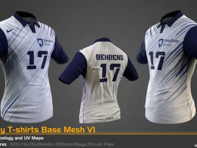 5 Low Poly T-shirt Base Mesh For Game Low-poly 3D model