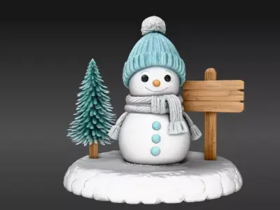 Cozy Snowman Decor Set 3D Scene Model Winter Figurine Christmas Low-poly 3D model