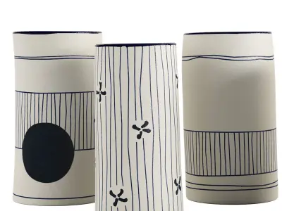 Handmade Decorated Indigo Ceramic Vase 2 3D model