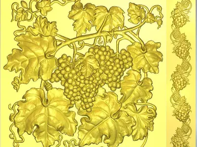 Bunch of grapes 5 RELIEF CARVED 3D print model