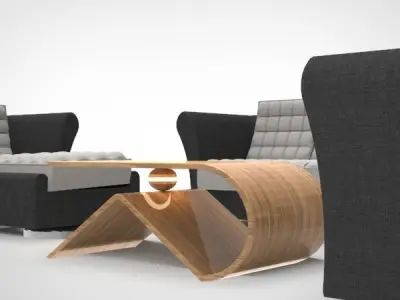 Living room Sofa with a Light embedded Table 3D model