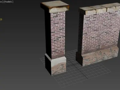 Brick fence Low-poly 3D model