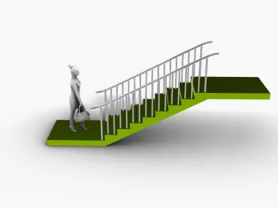 Architectural Linear Stairs with Handrail 3D model