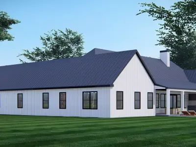 Modern American Farmhouse with FOUR Car Garage Black Metal Roof 3D model