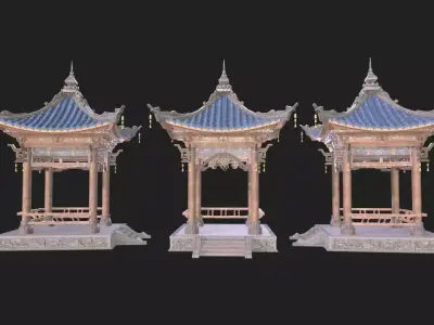 Chinese style pavilion Low-poly 3D model