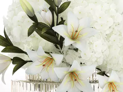 Festive bouquet in a glass vase with white hydrangea lilies 602 3D model