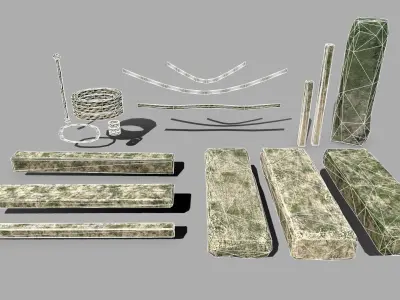 Wood Set stone column Low-poly 3D model