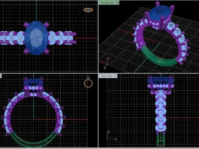Engagement Ring Rounded With Round and Oval Diamond  3D model