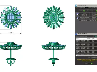 Oval Sunburst Baguette Diamond Stud Earrings 3D print model