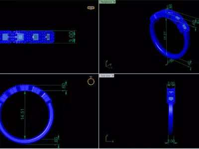 Mi grain Square Cushion Ring  Model RJ 91 3D print model