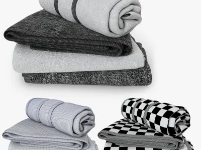 Black and white Towels Set 3D model