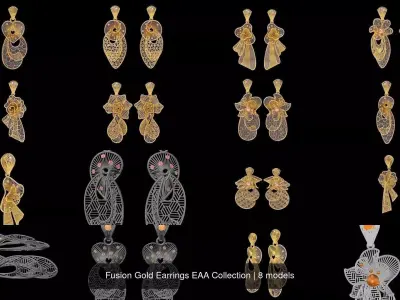 Fusion Gold Earrings EAA Collection 3D Model Pack