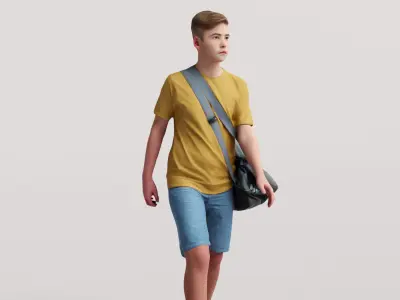 Humano Young boy with a sports bag 0909 3D model