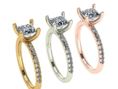 Princess solitaire Diamond ring 3D print model