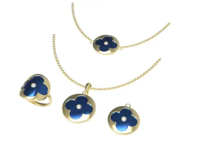 Luxury Clover Jewelry Set 3D Model  Ring Pendant Necklace 3D print model