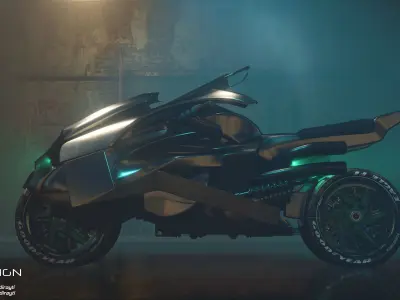 Cyberpunk Concept Motorcycle and Environment 3D model