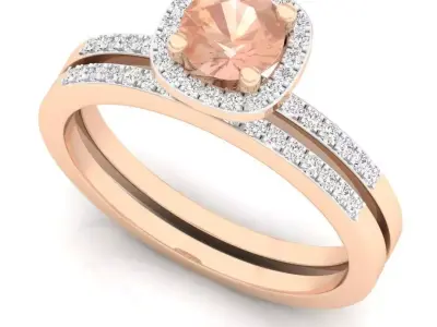 Cushion shape halo Diamond Ring and band for woman 3D print model purchase