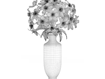White Flowers in Tall Vase 3D model