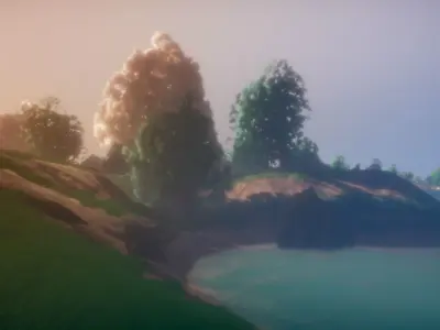 Stylized trees and rocks 3D model