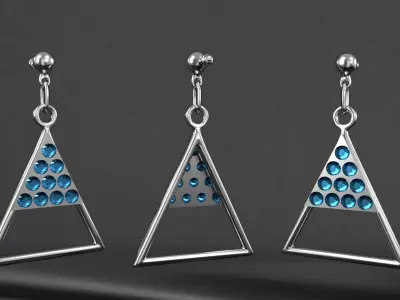 earrings silver triangle dangle with sapphires 3D model