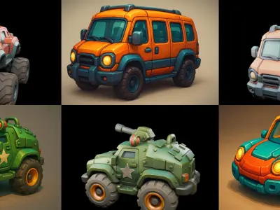 Stylized Car Advanced model bundle 5 pack 100 glb 3D model